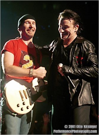 Live concert photo of The Edge, Bono
