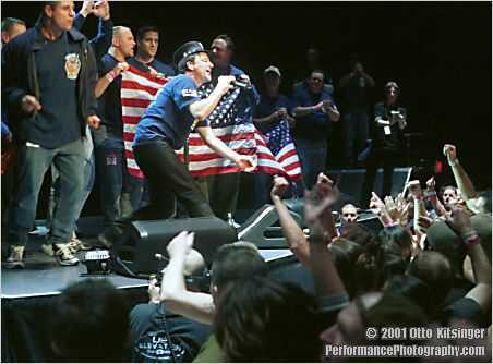 Live concert photo of Bono, FDNY/NYPD/EMS
