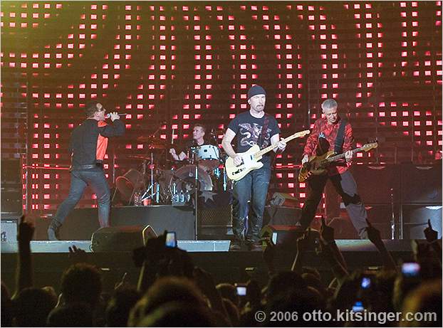 Live concert photo of Bono, Larry Mullen Jr, The Edge, Adam Clayton