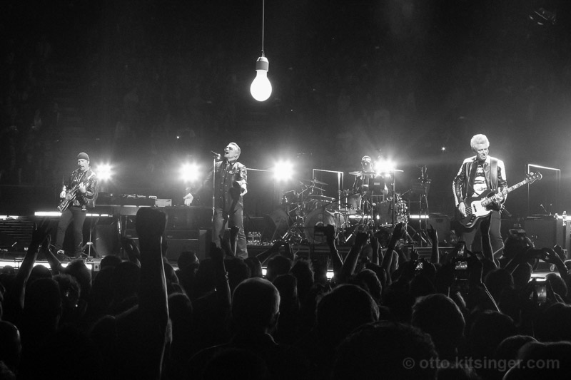Live concert photo of The Edge, Bono, Larry Mullen Jr, Adam Clayton