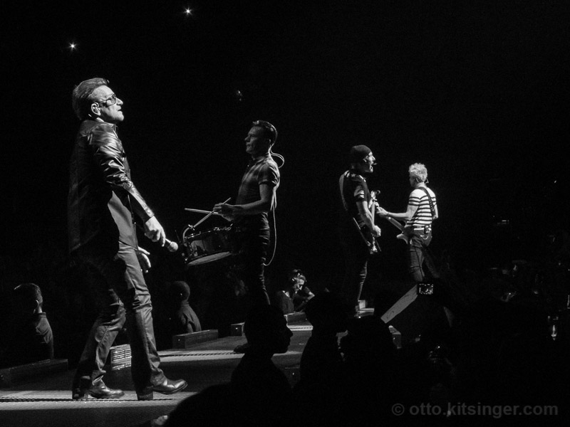 Live concert photo of Bono, Larry Mullen Jr, The Edge, Adam Clayton