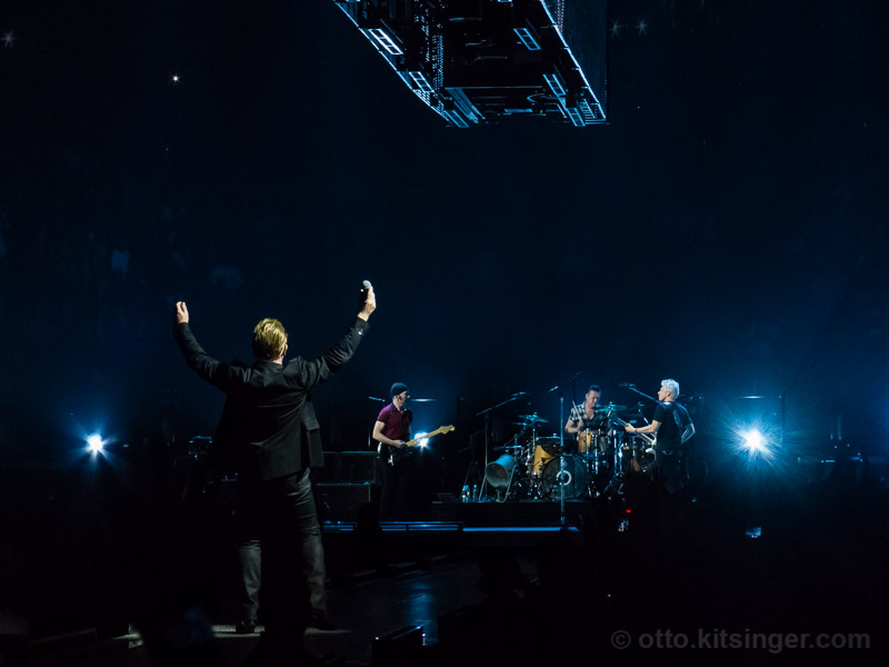 Live concert photo of Bono, The Edge, Larry Mullen Jr, Adam Clayton