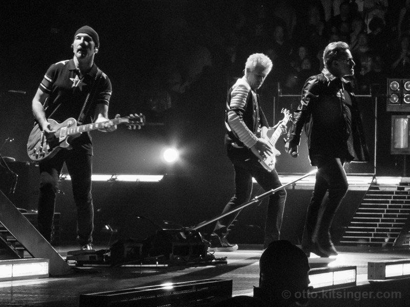 Live concert photo of The Edge, Adam Clayton, Bono