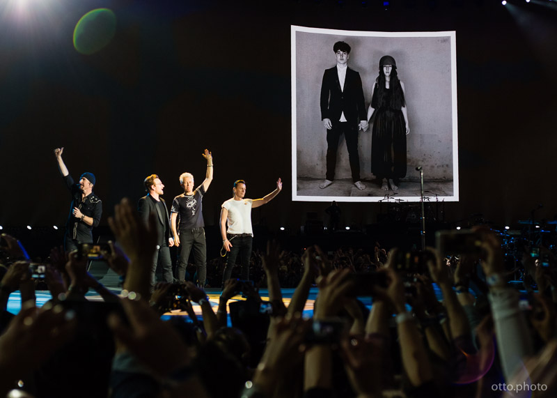 Live concert photo of The Edge, Bono, Adam Clayton, Larry Mullen Jr