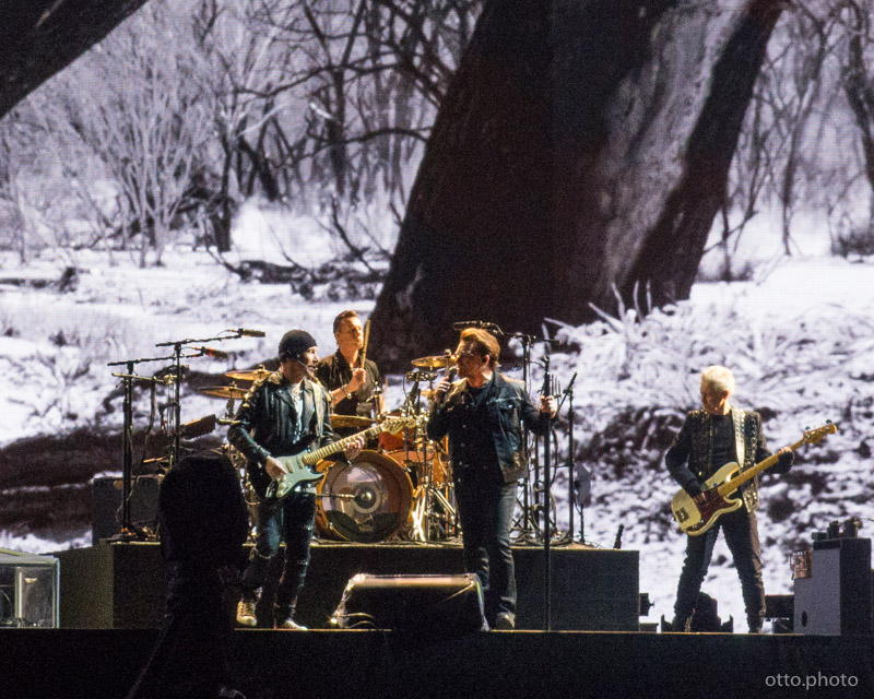 Live concert photo of The Edge, Larry Mullen Jr, Bono, Adam Clayton