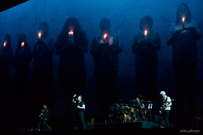 Live concert photo of The Edge, Bono, Larry Mullen Jr, Adam Clayton