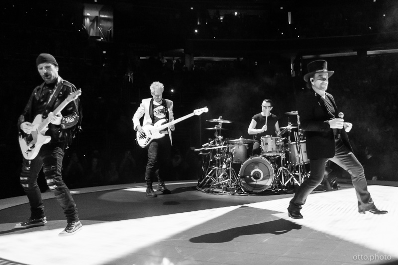 Live concert photo of The Edge, Adam Clayton, Larry Mullen Jr, Bono
